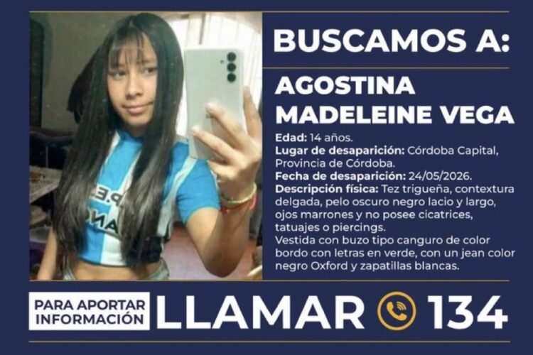 Alerta Sofía por Agostina Madeleine Vega, de 14 años, quien desapareció en Córdoba Capital