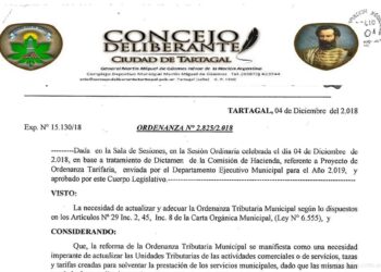 Tartagal: concejales tratarán hoy la Ordenanza Tarifaría para el Ejercicio Fiscal 2021