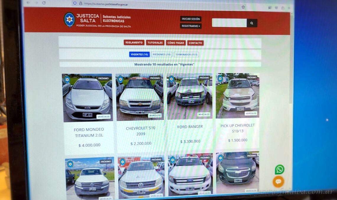 Salta: subasta electrónica de 10 vehículos este 17 de marzo