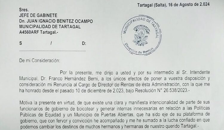 Antonio Moreno, director de Rentas, presentó su renuncia