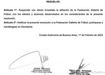 Fútbol: la AFA suspende afiliación de la Federación Salteña