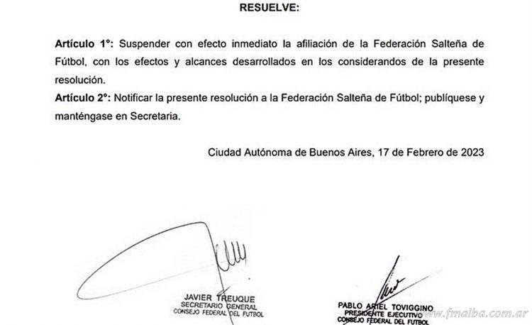 Fútbol: la AFA suspende afiliación de la Federación Salteña