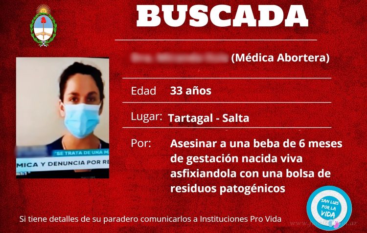 Tartagal: instituciones Pro Vida acusan a médica de “prófuga”